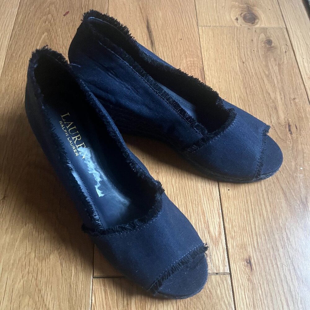 Lauren Ralph Lauren Navy Fabric Espadrille Wedge